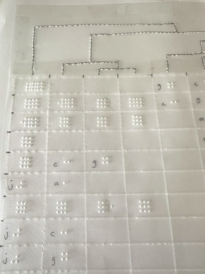 Close up of the braille dots and branches of the tactile heatmap.