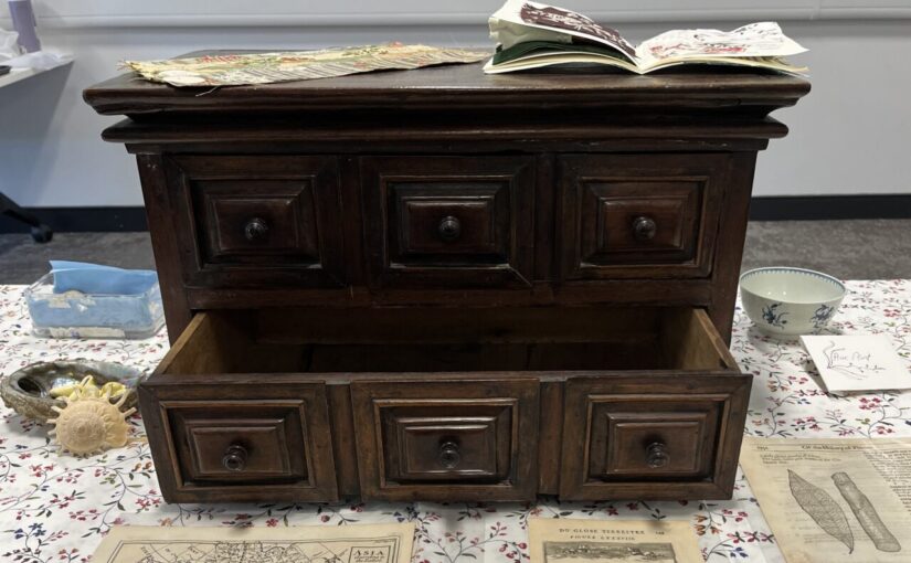 A set of drawers with items